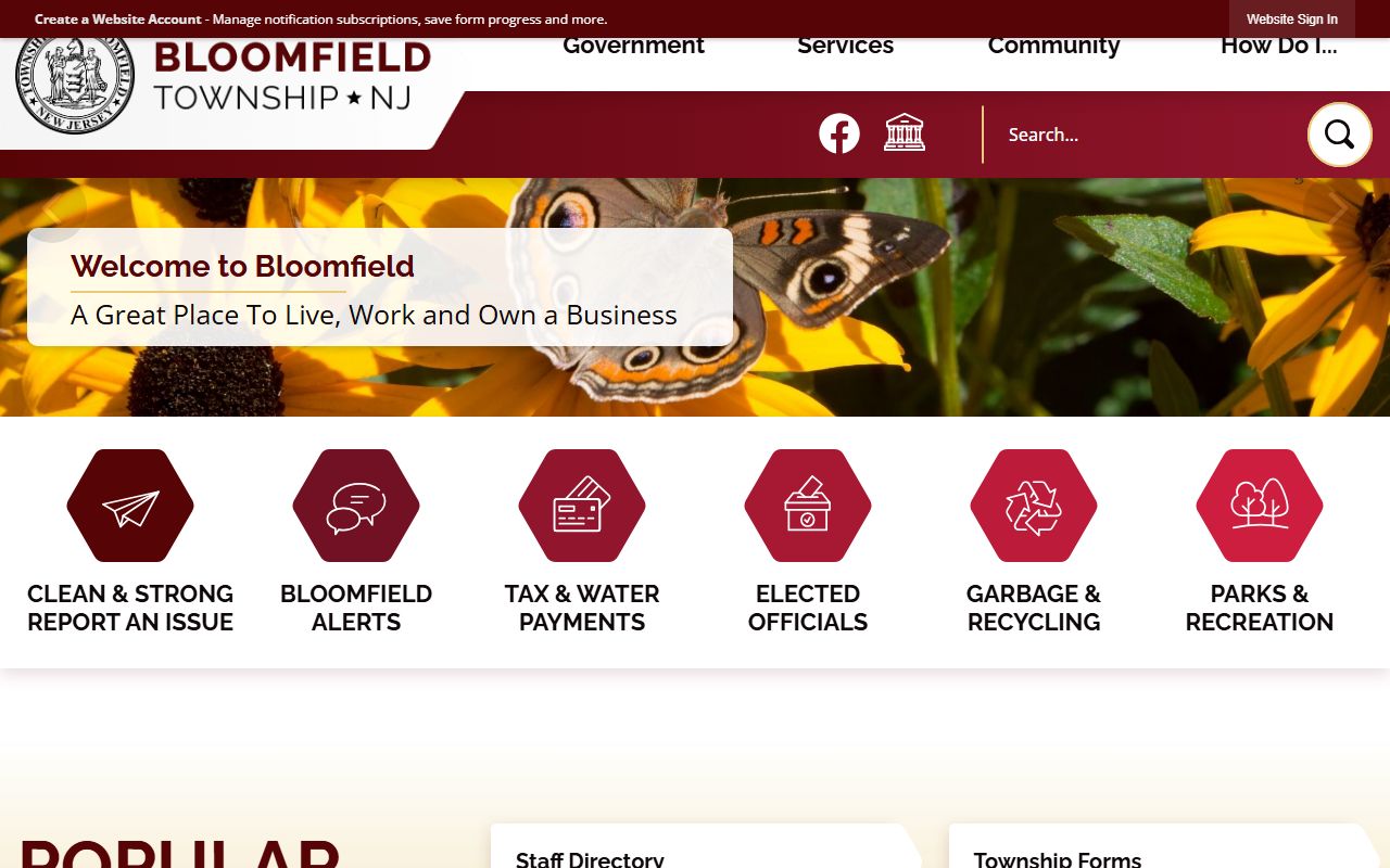 Bloomfield Township homepage for court records and municipal services