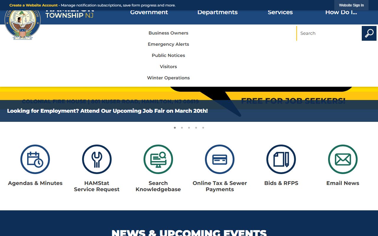 Hamilton Township homepage for court records and municipal services