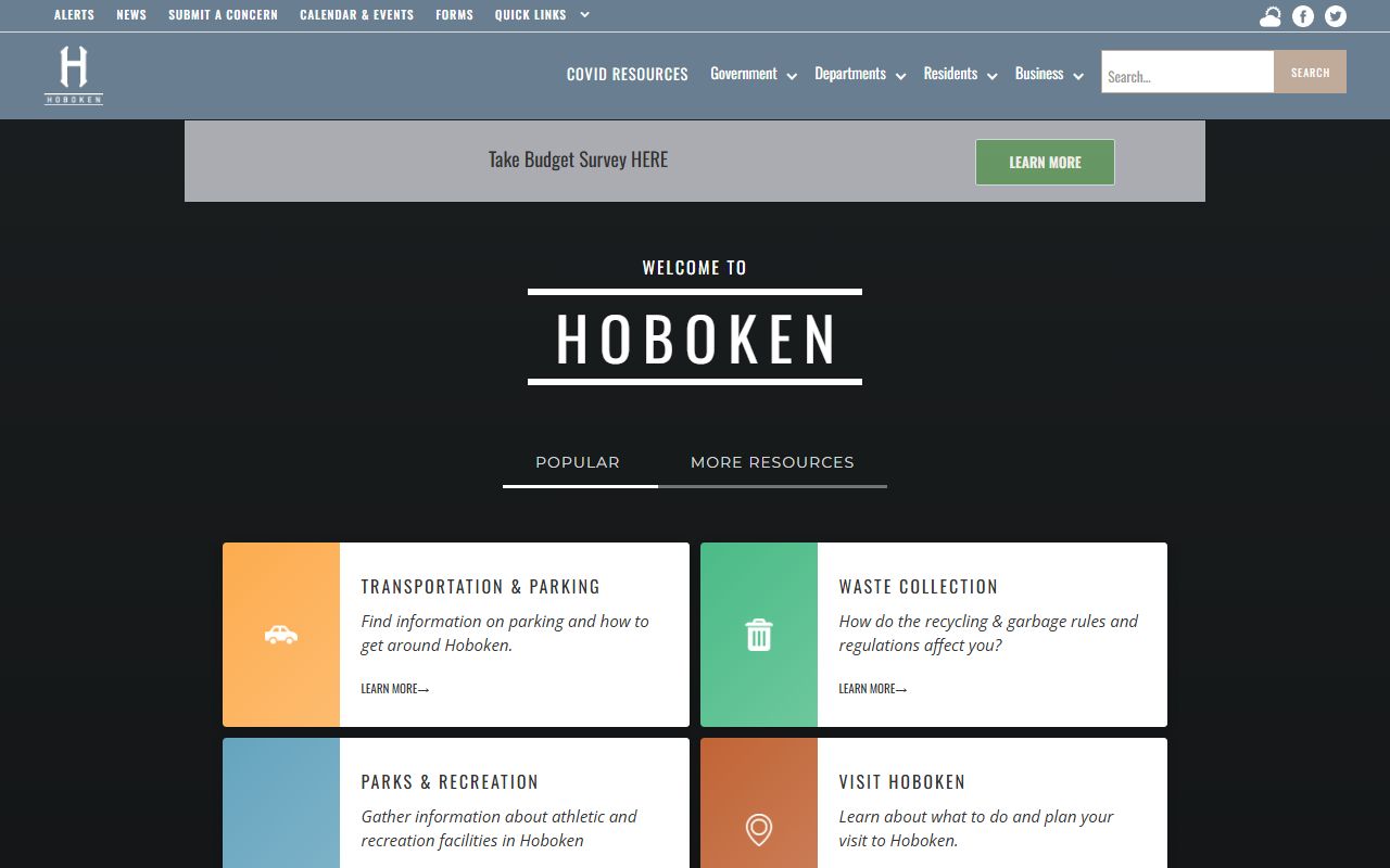 City of Hoboken homepage for court records and OPRA requests
