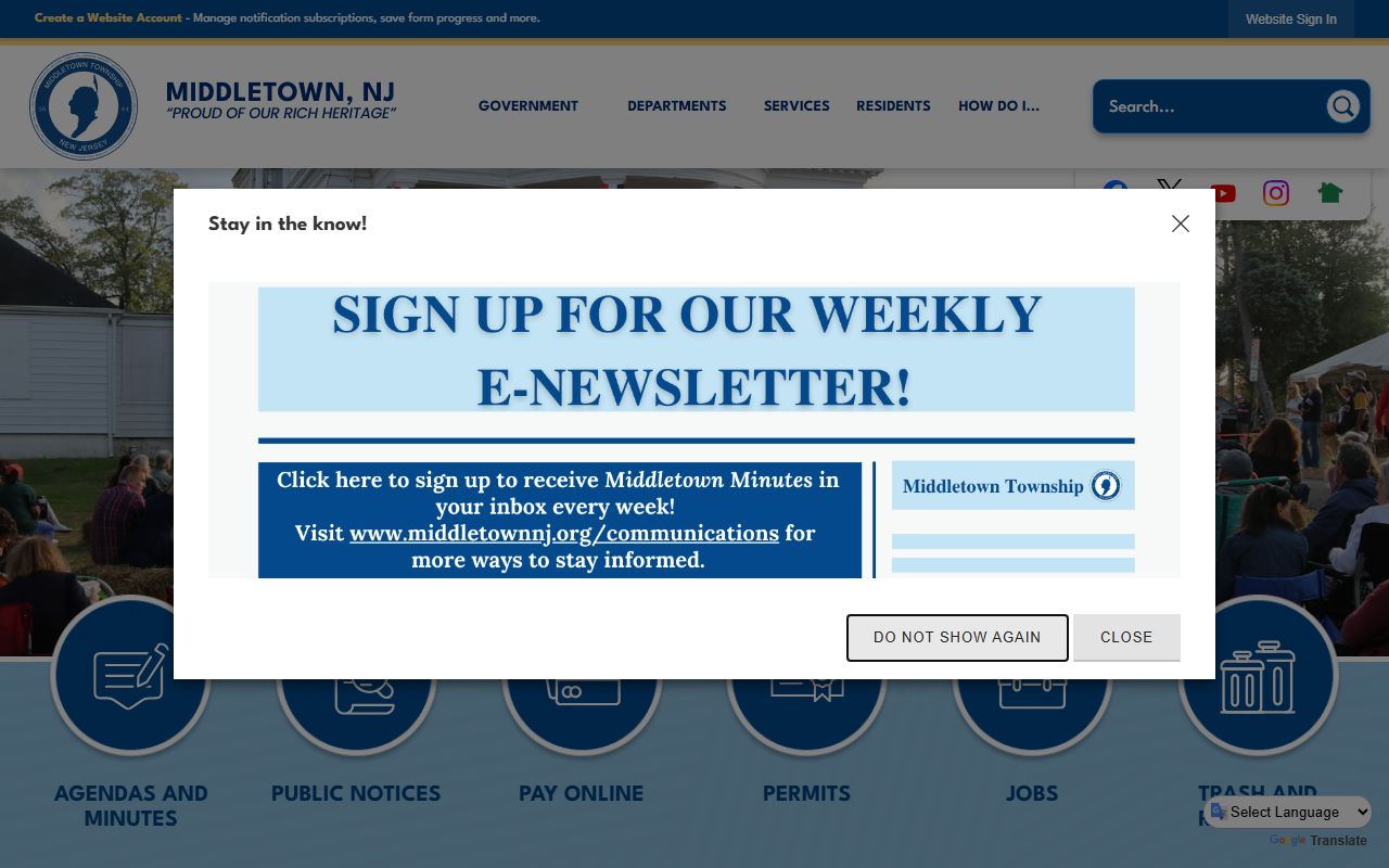 Middletown Township homepage for court records access