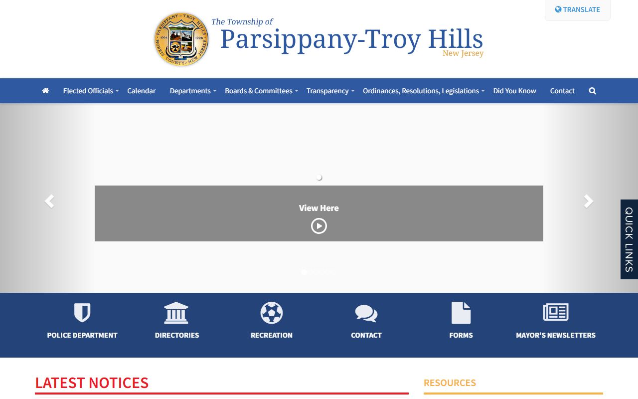Parsippany-Troy Hills Township homepage for court records access