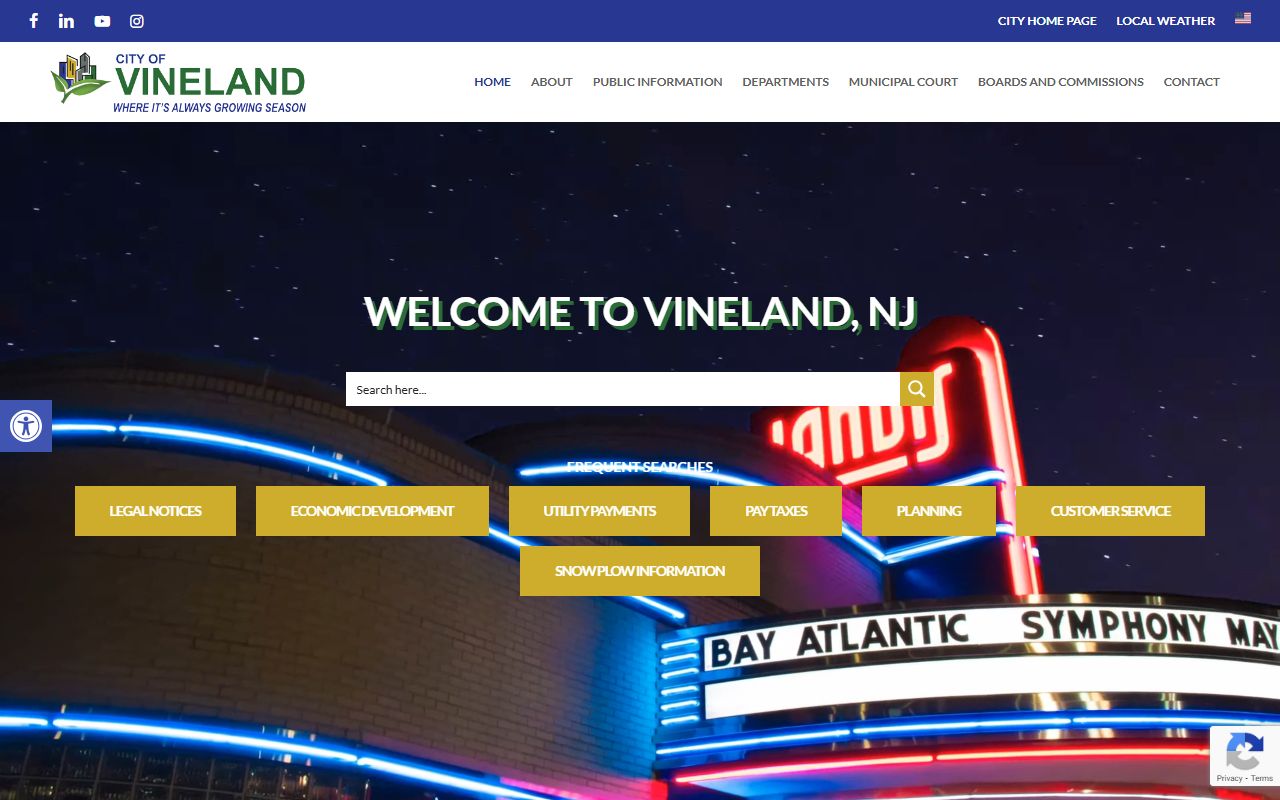 City of Vineland homepage for court records and municipal services