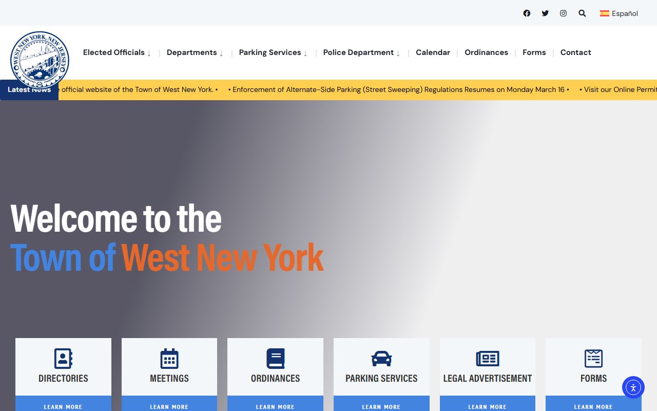 Town of West New York homepage for court records and public services