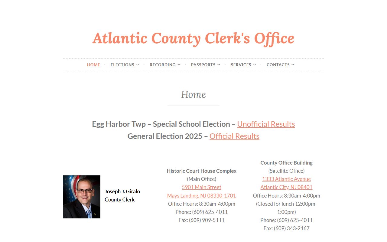 Atlantic County Clerk homepage for court records access