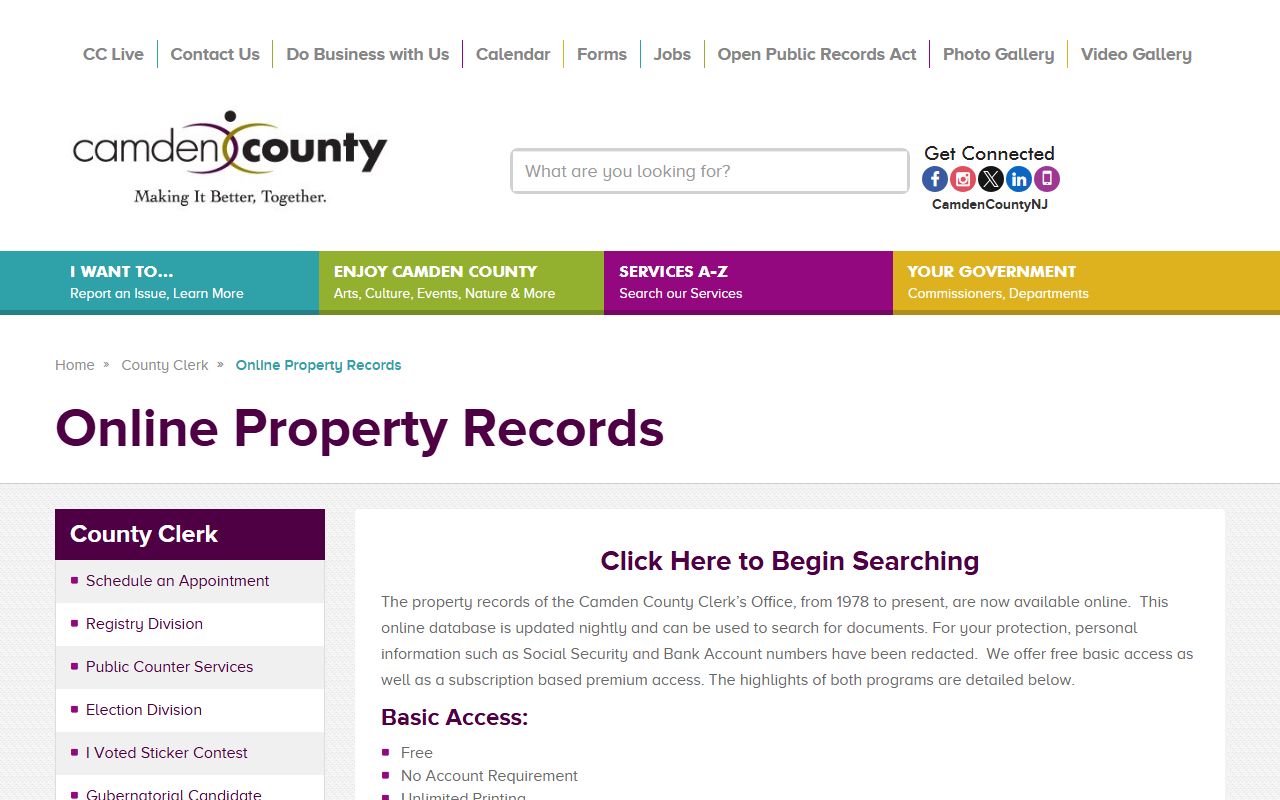 Camden County online property records for court records research