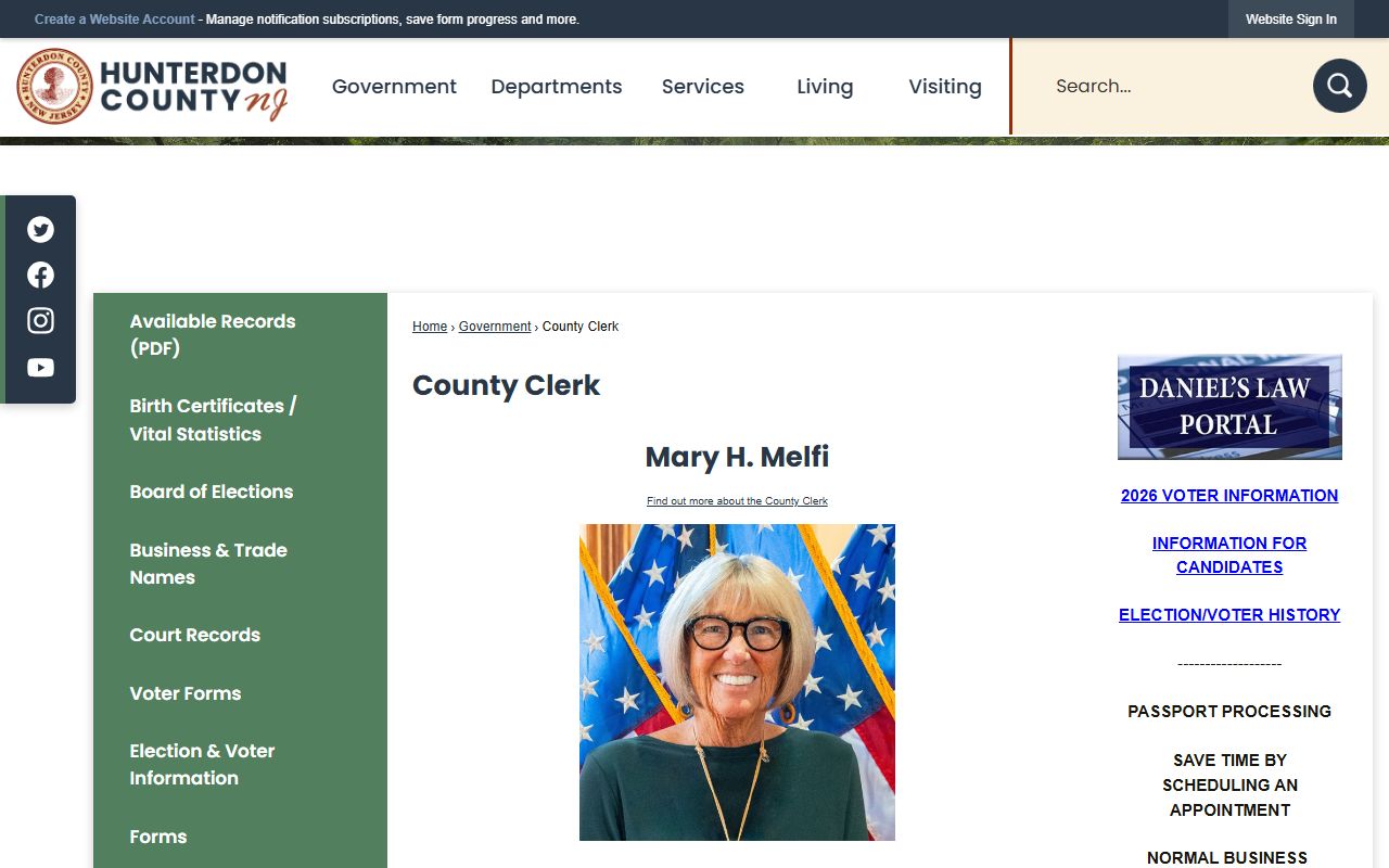 Hunterdon County Clerk homepage for court records