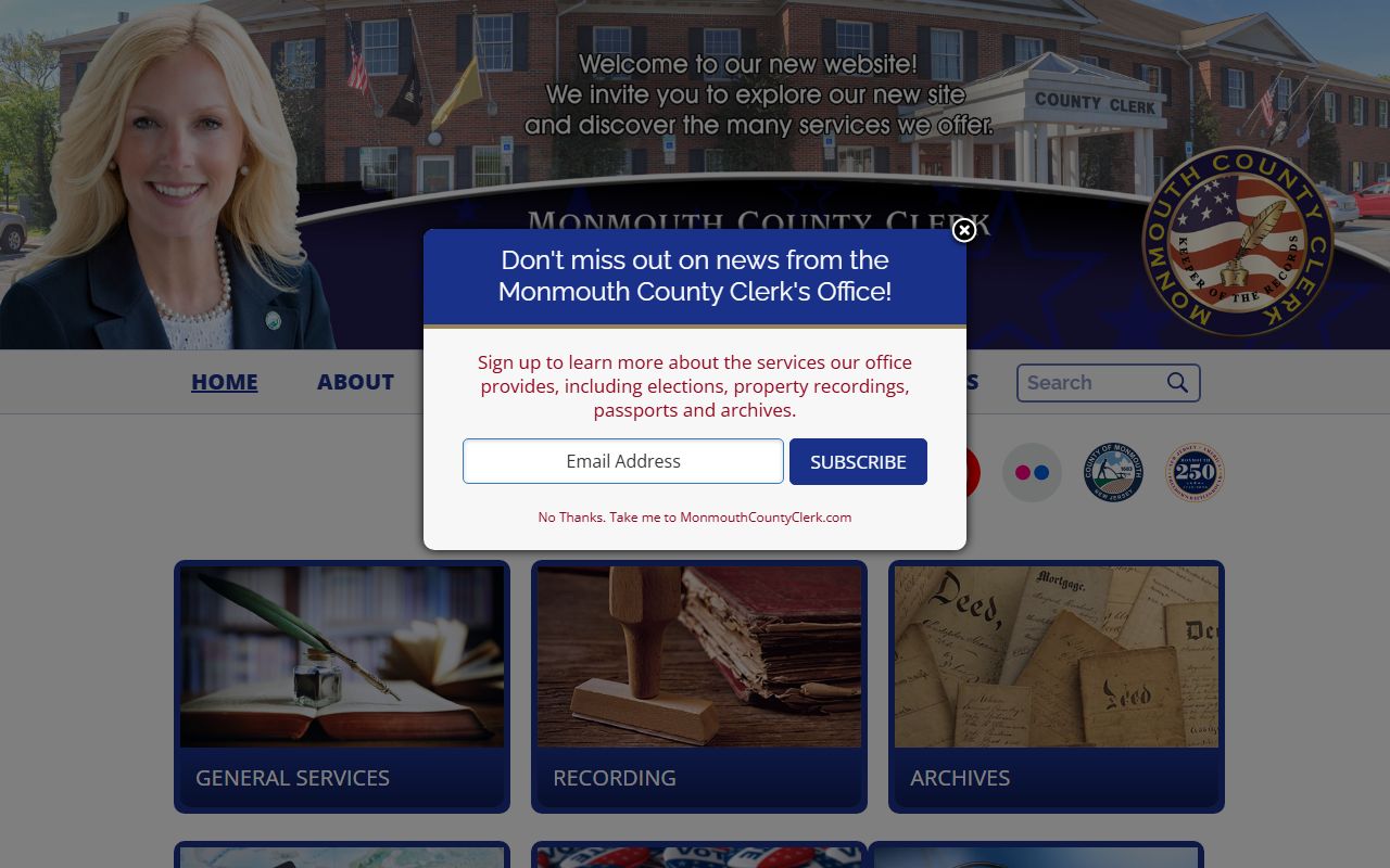 Monmouth County Clerk homepage for court records and document access