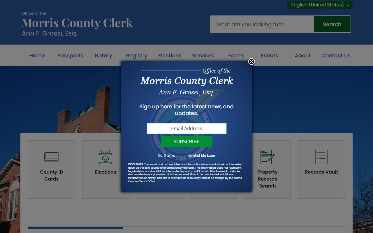 Morris County Clerk homepage for court records