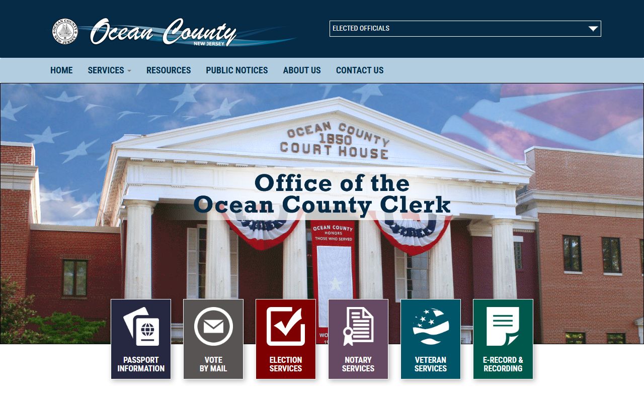 Ocean County Clerk homepage for court records access