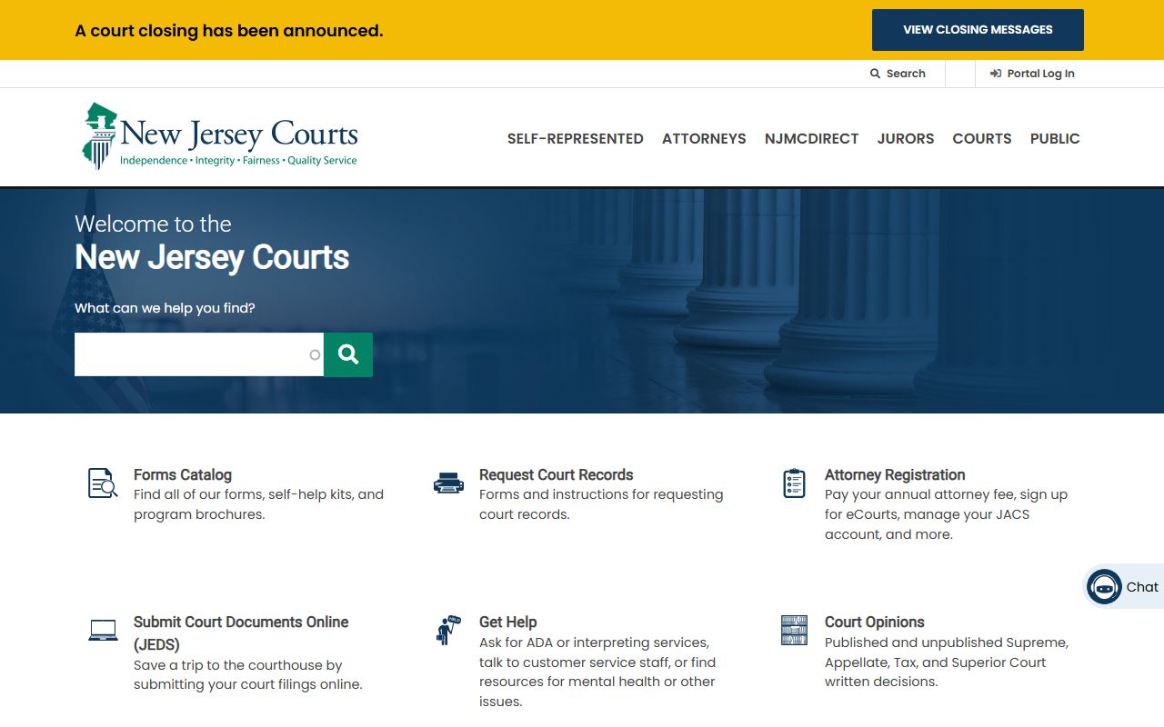 New Jersey Judiciary homepage for accessing New Jersey court records